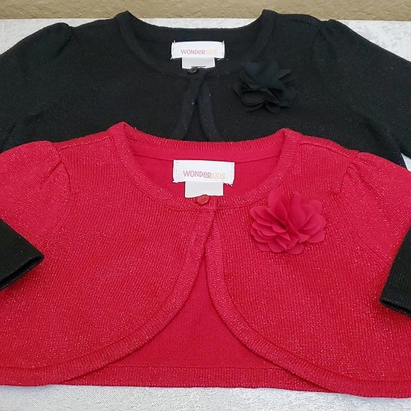 🆕️ WONDERKIDS 2-PIECE Black & Red Holiday Shimmer Bolero Cardigan SIZE: 4T - Picture 6 of 9